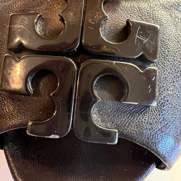 Tory Burch Lowell II Black Peep Toe Wedges Size 8M - Picture 5 of 10